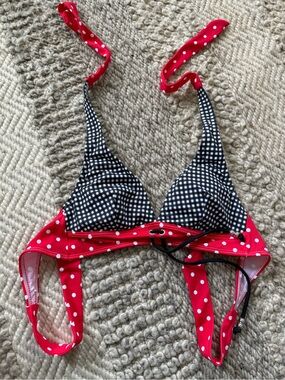 VENUS Red & Black Polka Dot Gingham Halter Bikini Top size B xs-s or med